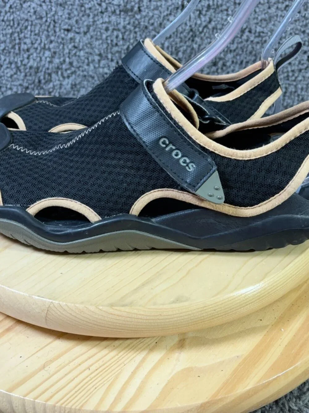 Crocs Swiftwater Deck Sandals Mens Size 11 Black Beige Mesh Water Shoes